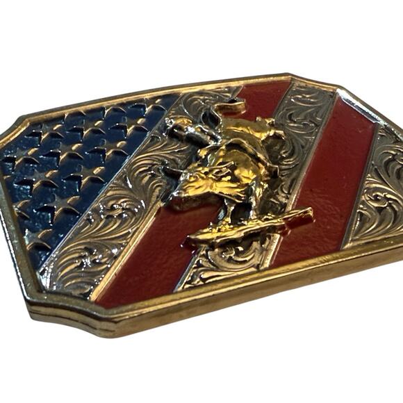 Montana Silversmiths Belt Buckle Patriot Bull Rider Attitude USA Rodeo Cowboy - Picture 4 of 4